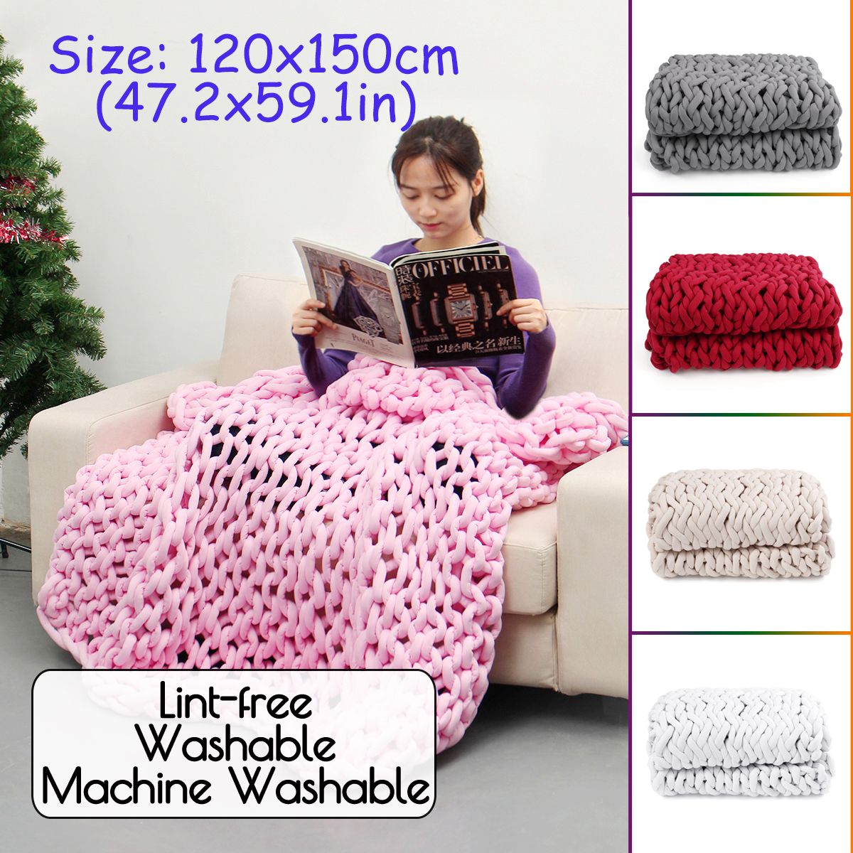 120x150cm Handmade Knitted Blanket Soft Warm Thick Line Cotton Throw Blankets