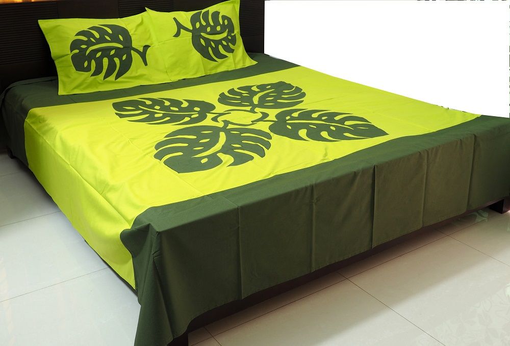 Double Size Applique Bed Sheet With 2  Pillow Covers
