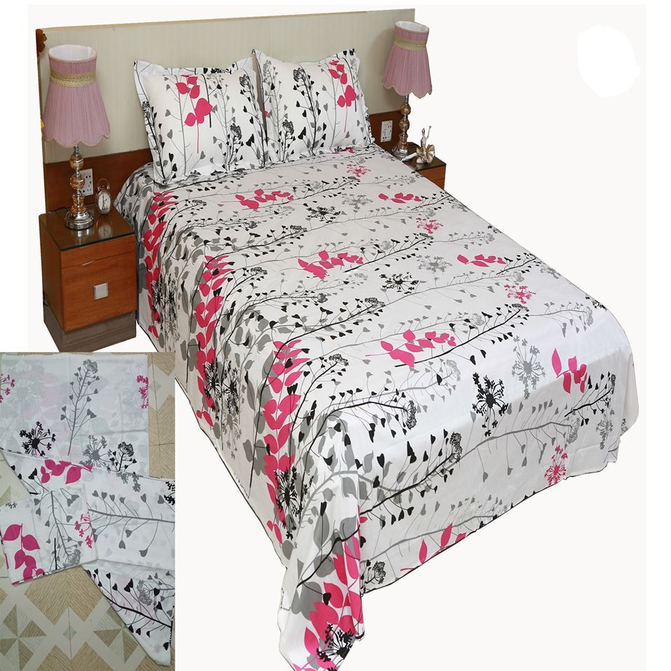 Multicolor Print 7.5 by 8.5 Feet Double King Size Bedsheet Set with Two Pillow Covers