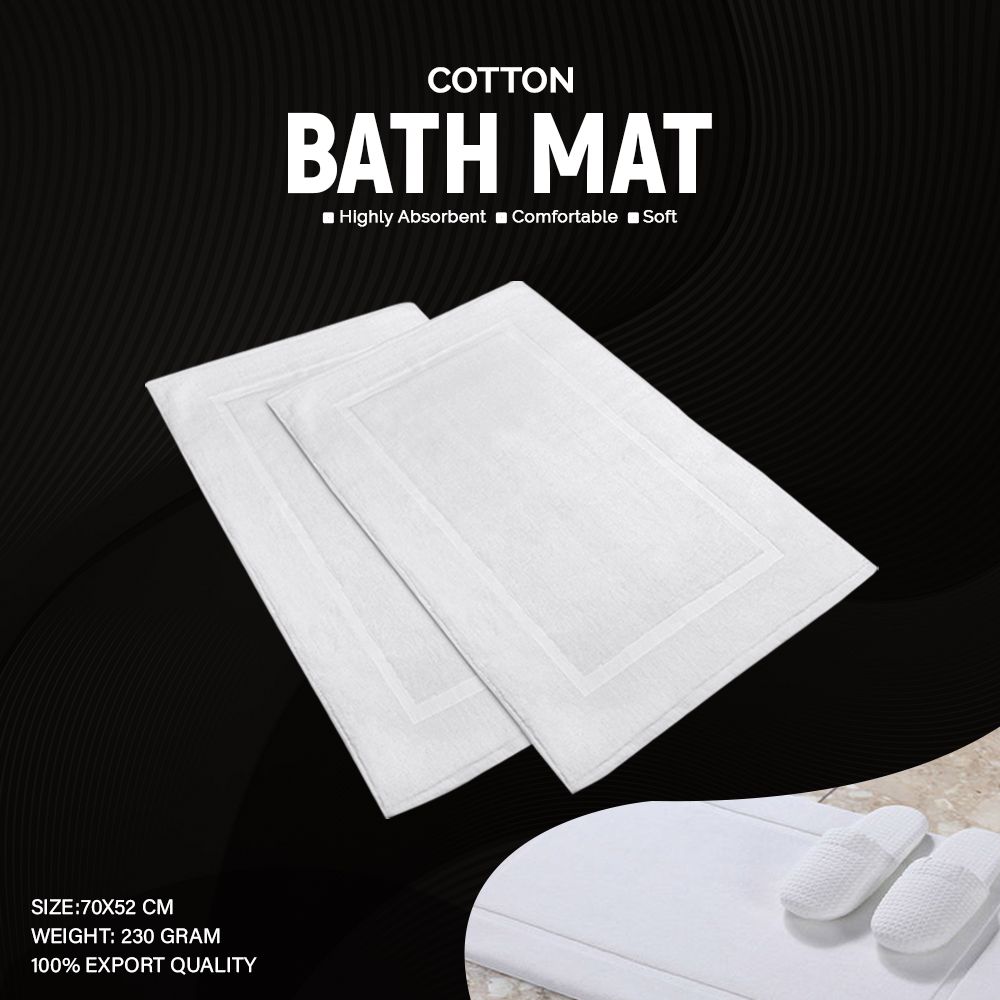 1 Pc Cotton Made Bath Mat, Door Mat, Papos for Bathroom Tub, 100% Cotton 70x52 Soft Absorbent Machine Washable Quick Dry,Floor Bath Mats, Decorative After Shower Bathtub Towels, Pure White