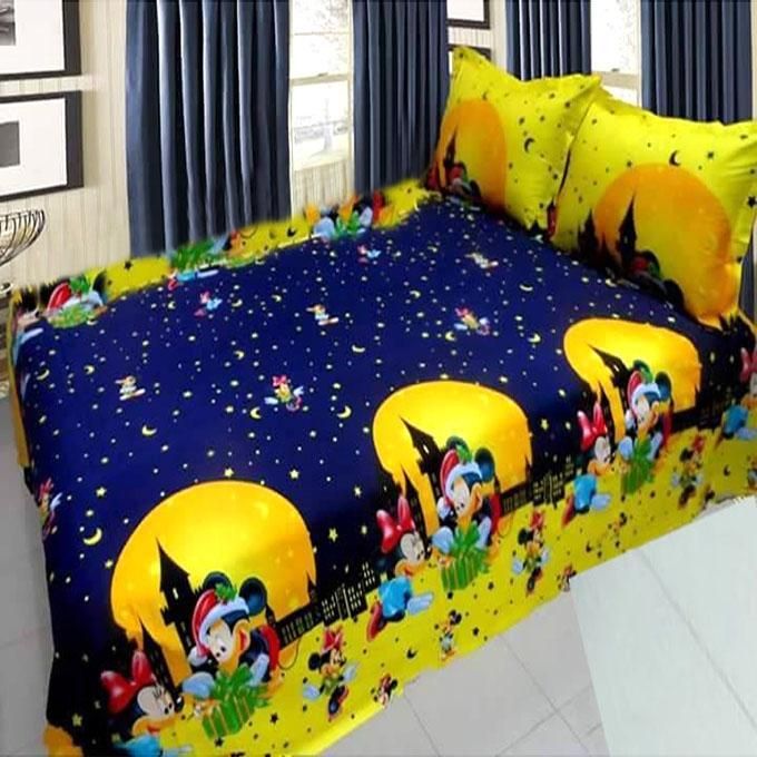 Double Size Cotton Bed Sheet with Matching 2 Pillow Covers - Multicolor
