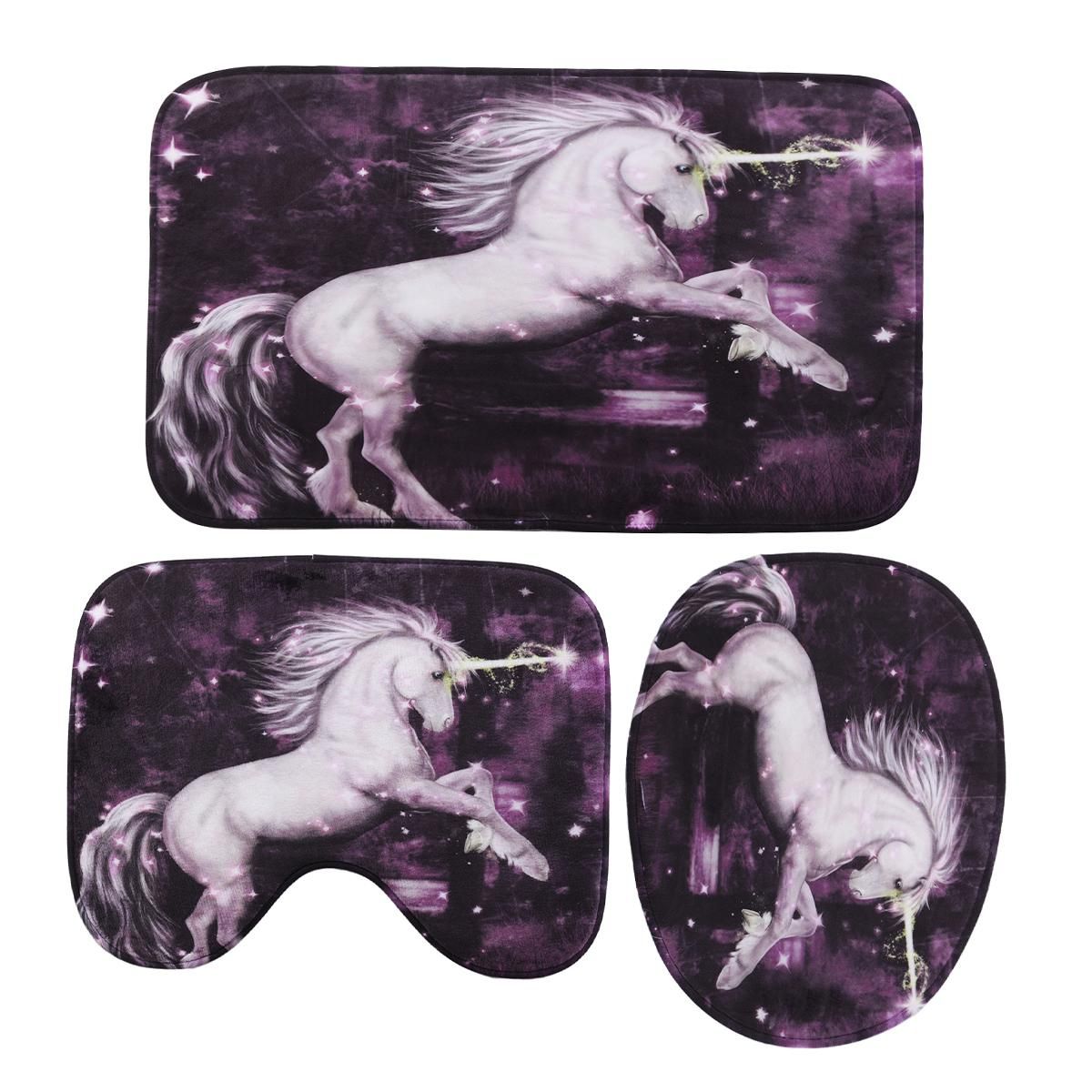 4Pcs/set Shower Bathroom Mat Shower Bedding Curtain and Toilet Seat Cover Mat Set - Three-piece toilet