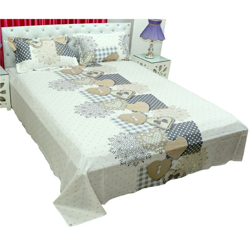 Cotton King Size Bedsheet - 3pcs Set- Multicolour