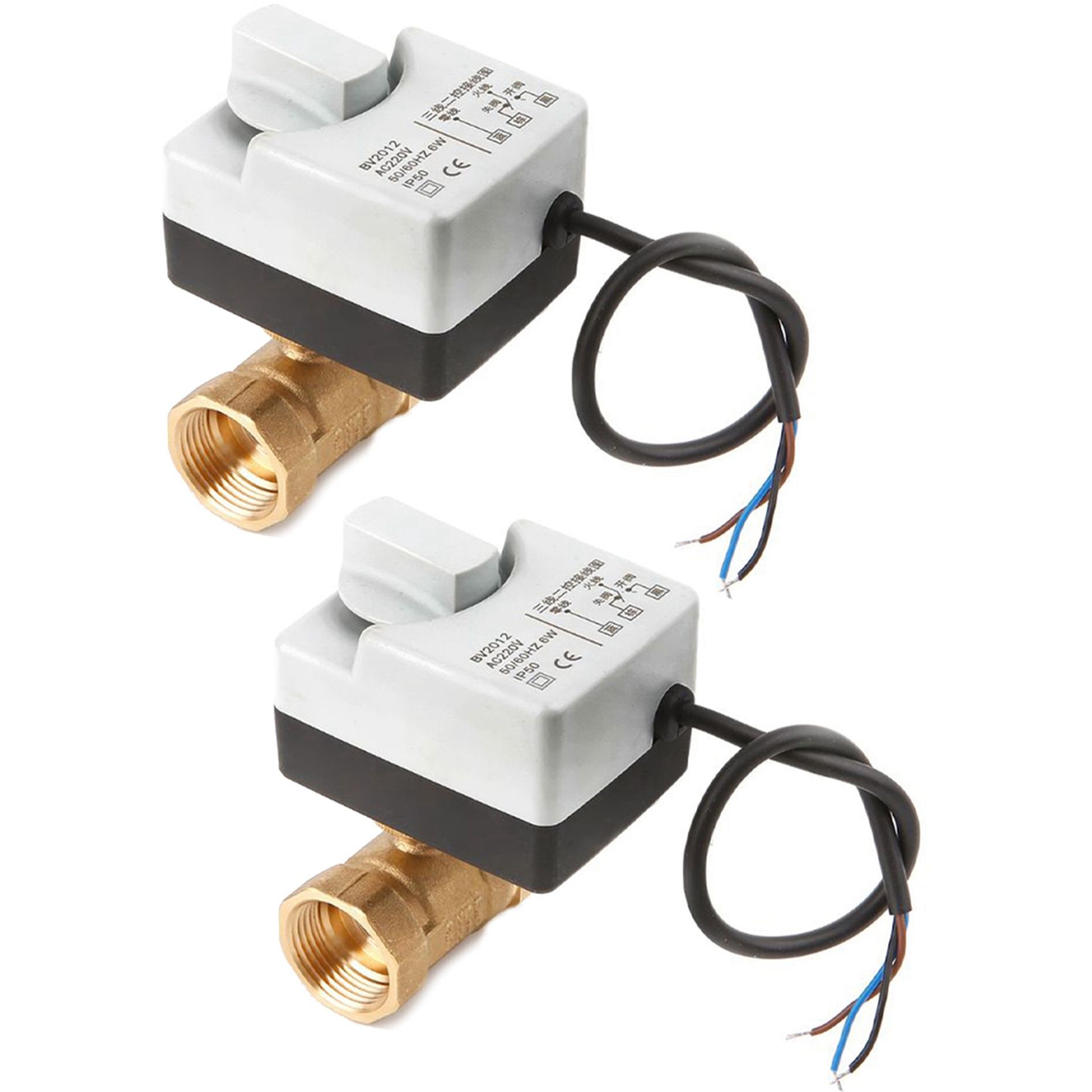 2X Ac220V Dn15 2 Way 3 Wires Motorized Ball Valve Electric Actuator with Manual Switch