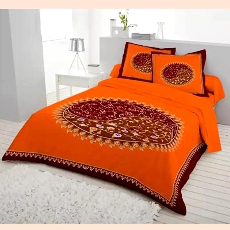 Cotton Fabric Multicolor Print 7.5 by 8.5 Feet Double King Size Bedsheet Set with Two Pillow Covers by Sadashi Ponno