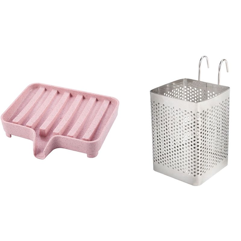 BRADOO- Sponge Holder Storage Rack Drain Soap Box Tray Soapbox with Kitchen Utensils Chopsticks Perforated Holder Box