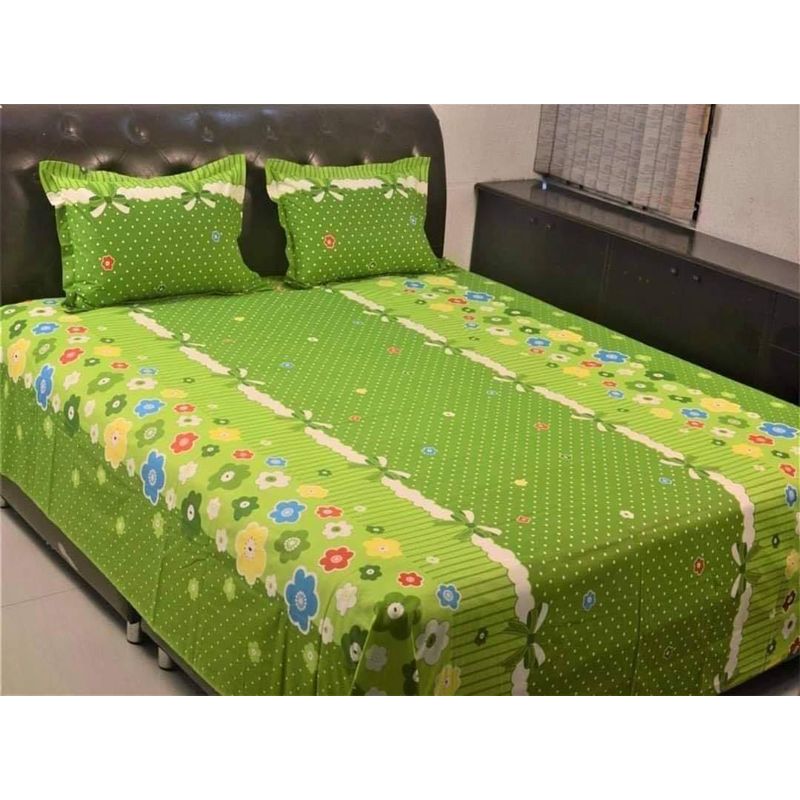 Digital Home Tex Cotton Fabric 6.2 Feet By 7.2 Feet Multicolor Semi Double Size Bedsheet With Two Matching Pillow Covers By Sotota Fashion--সেমি ডাবল একটি বিছানার চাদর এবং দুইটি মাথার বালিসের কভার সেট