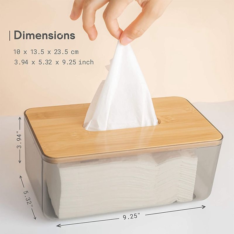 2X Minimalist Tissue Box Cover Holder, Modern Transparent Rectangular Bamboo Facial Tissues Dispenser