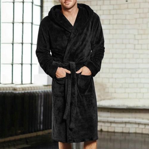 Fashion Casual Mens Bathrobes Flannel Robe V Neck Long Sleeve Couple Men Woman Robe Plush Shawl Kimono Warm Male Bathrobe Coat