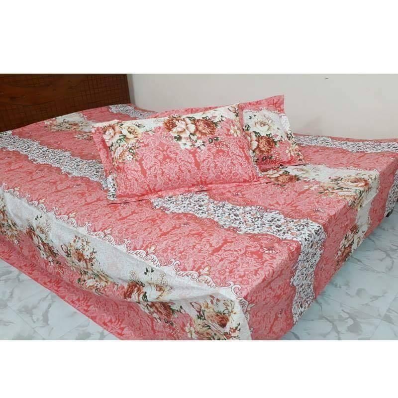 Double King Size Cotton Bed Sheet with Matching 2 Pillow Covers - Multicolor