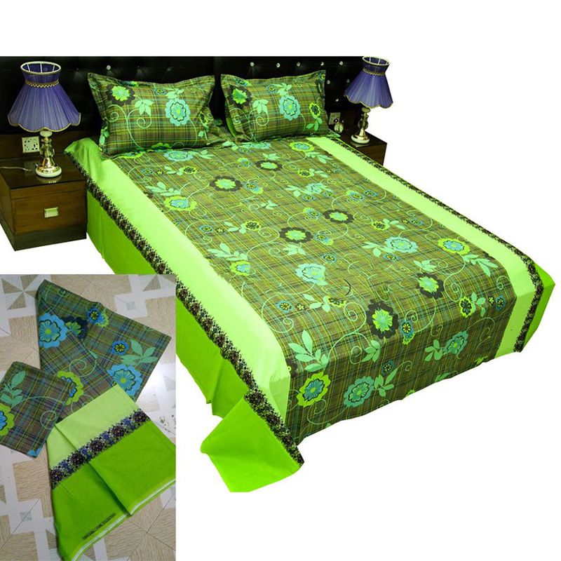 Double Size Cotton Bed Sheet with Matching 2 Pillow Covers - Multicolor Bonolota Express