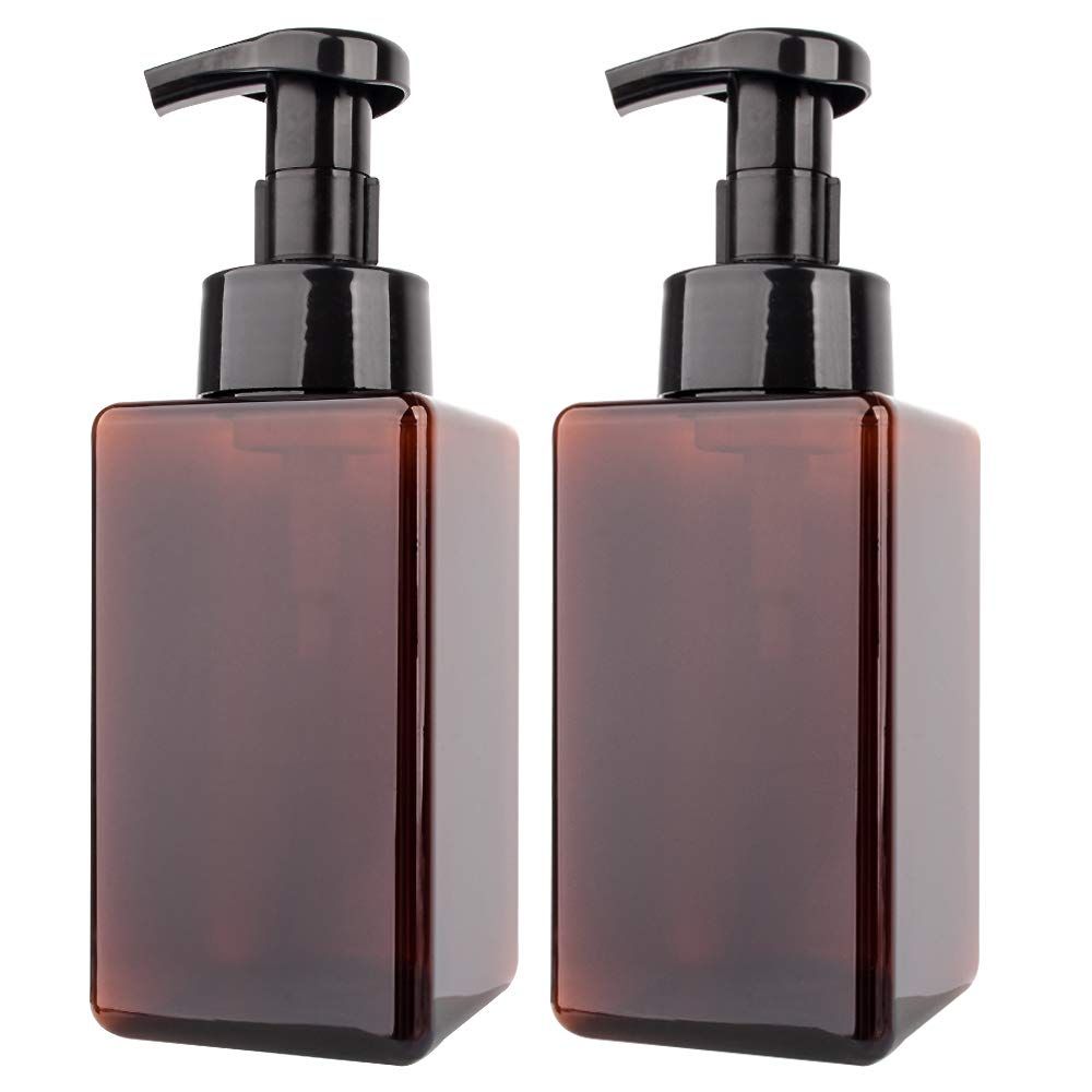 Harmony 2 Pack Foaming Soap Dispenser 15Oz Refillable Foam Liquid Hand Soap Empty Plastic Pump Bottle Container - Brown 450Ml