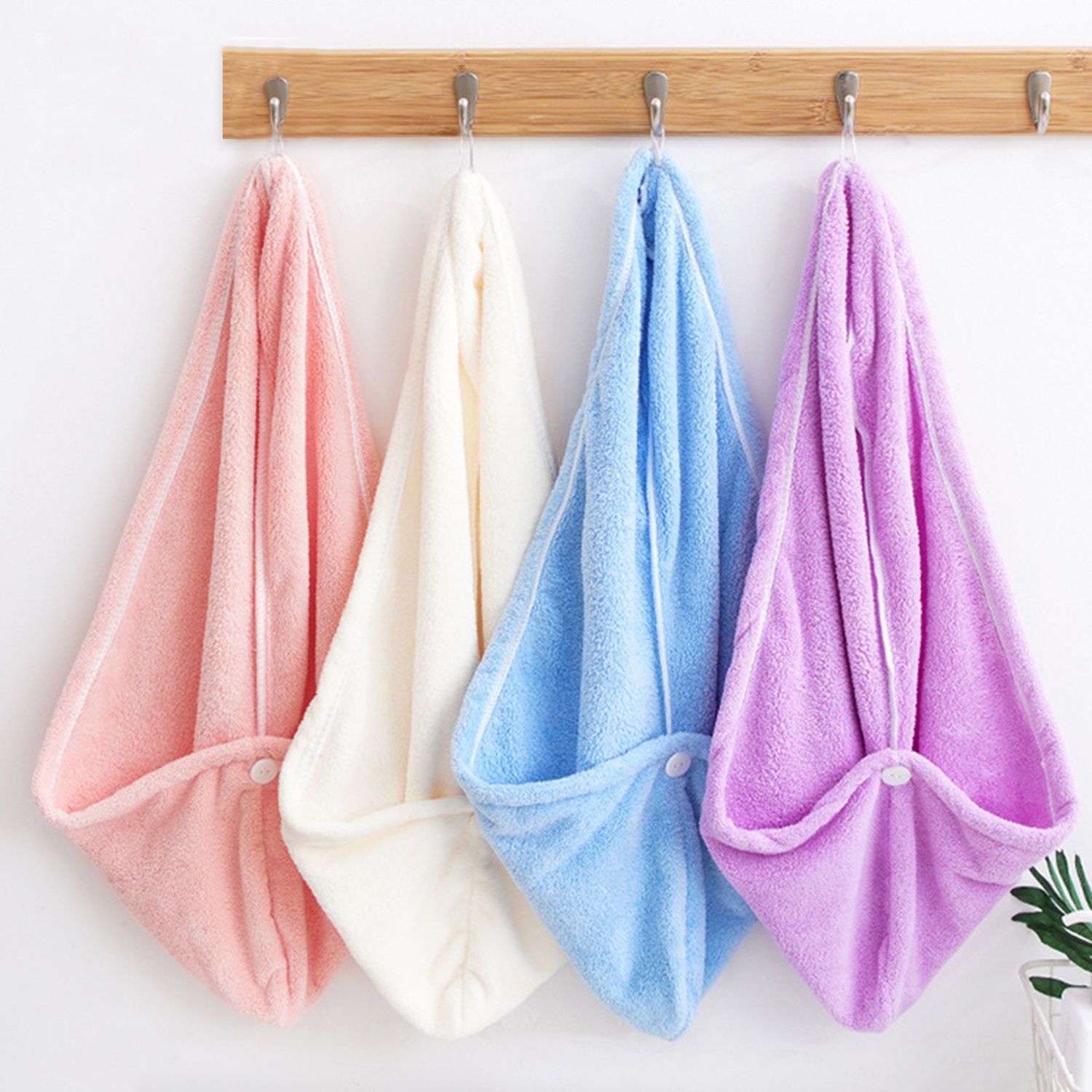 Microfiber Bath Towel Wrap Quick Drying Towel Cap Hat Soft Water Absorbent Hair Towel Wrap Shower Cap with Button for Women Lady Girl Curly Long Wet Hair