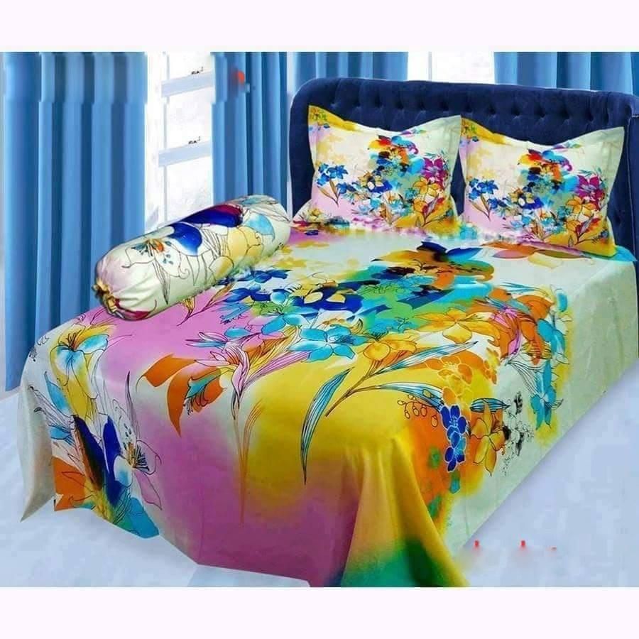 cotton king size bed sheet with 2 pillow cover
