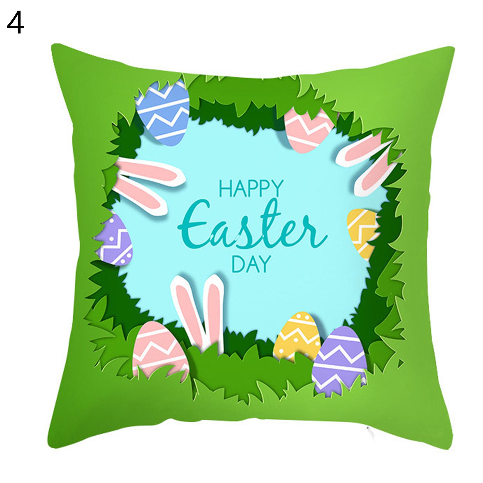 Cushion Case Breathable Easy Care Polyester Happy Easter Rabbit Printed Pillow Cover Furniture Accessories