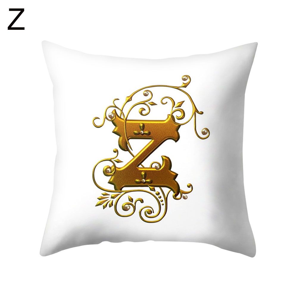 26 Golden A to Z Alphabet Flower Soft Pillow Case Cushion Cover Home Sofa Decor