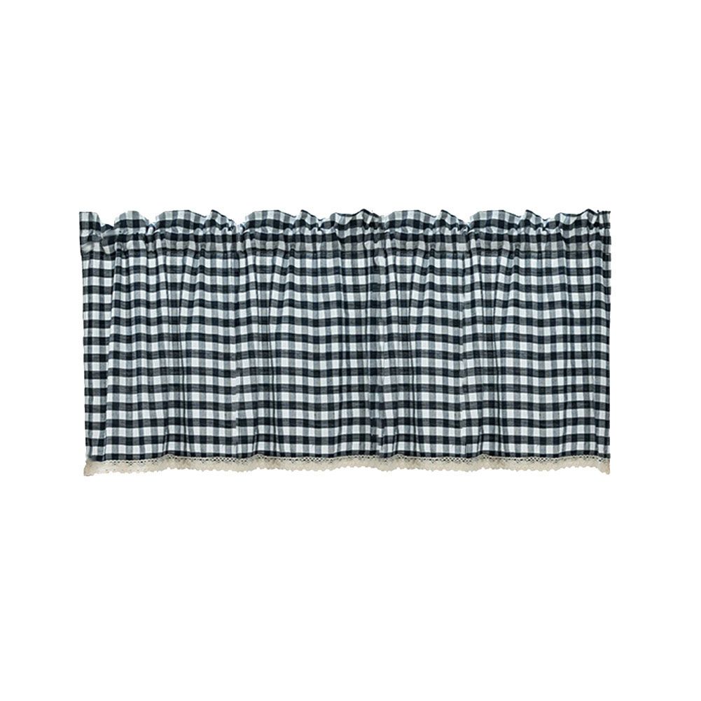 Kitchen Window Plaid Short Curtain Lace Valance Through Rod Drape Home Decor
