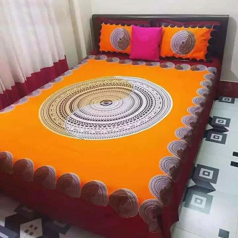 Multicolor Print 7.5 Feet Double King Size Bedsheet Set with Two Pillow Covers