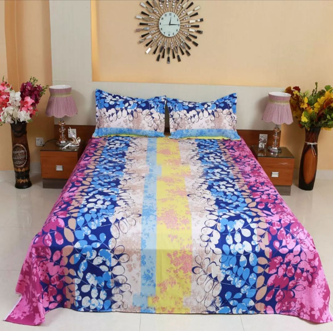 Double Size Cotton Bed Sheet with Matching 2pcs Pillow Covers By EXPORTGALLERY