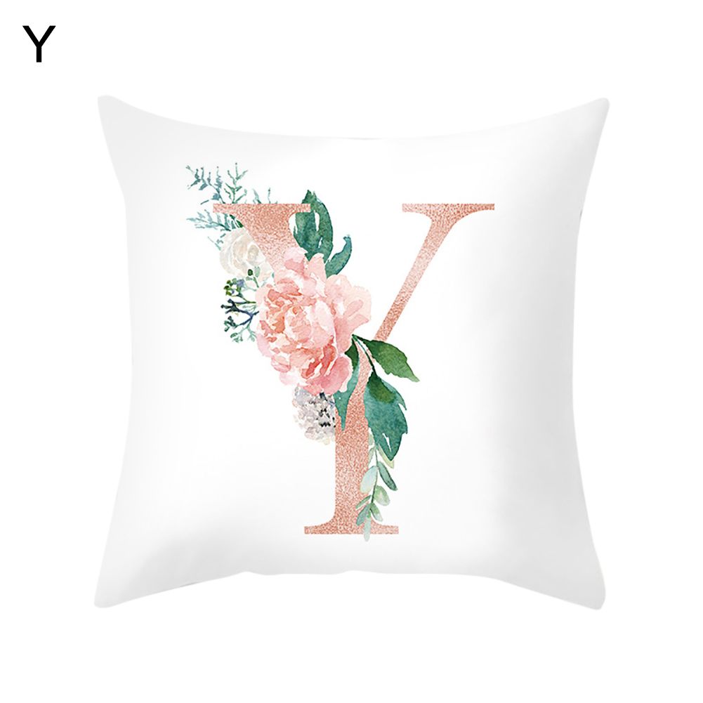 English Alphabet A-Z Floral Pattern Pillow Case Cushion Cover Sofa Bed Car Decor