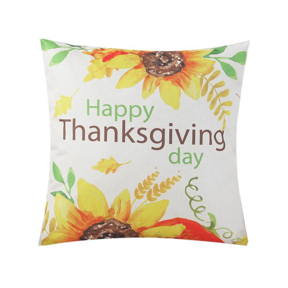Sunflower Printed Pillow Case Linen Cushion Cover Flower Pattern Square Pillowcase Home Office Safa Car Decoration 450 * 450mm