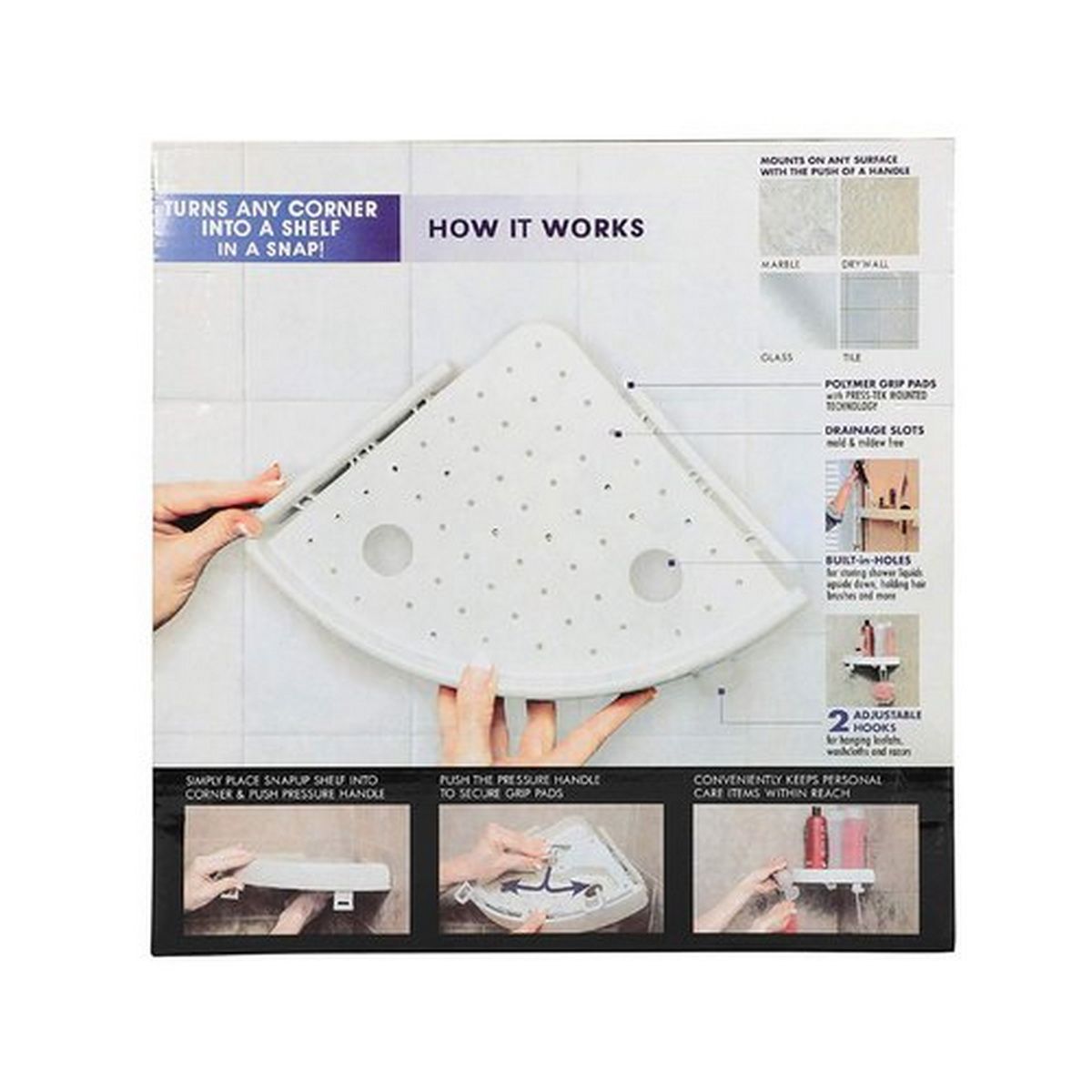 Bathroom Corner SnapUp Shelf Turns