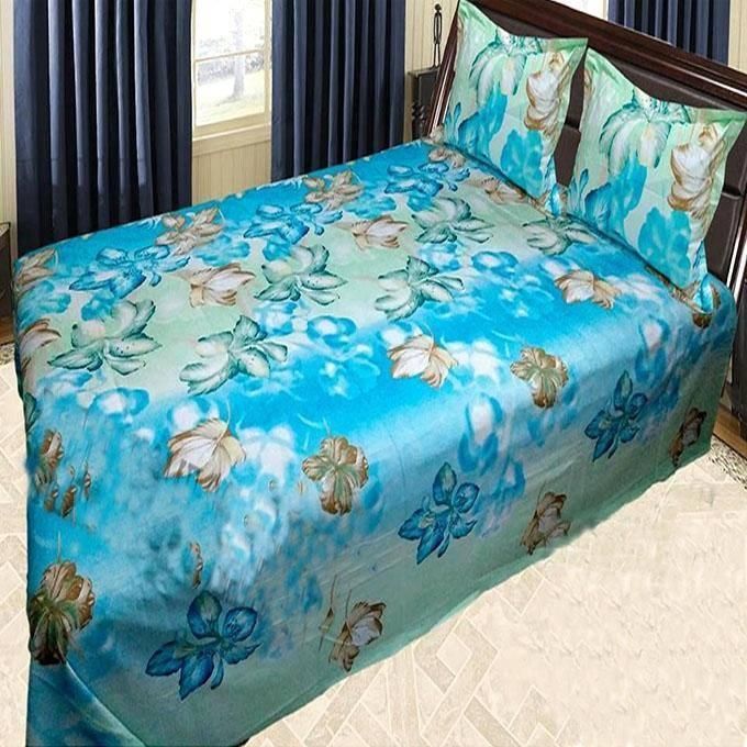 Cotton Fabric Multicolor Print 7.5 by 8.5 Feet Double King Size Bedsheet Set with Two Pillow Covers By Sells Bazar BD