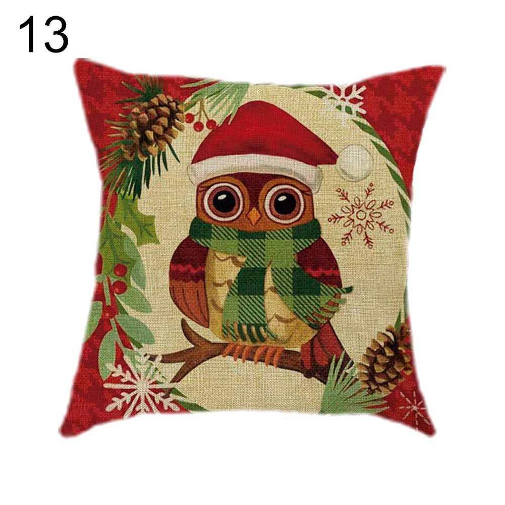 Christmas Retro Santa Elk Snowman Print Pillow Cushion Cover Case Bed Home Decor