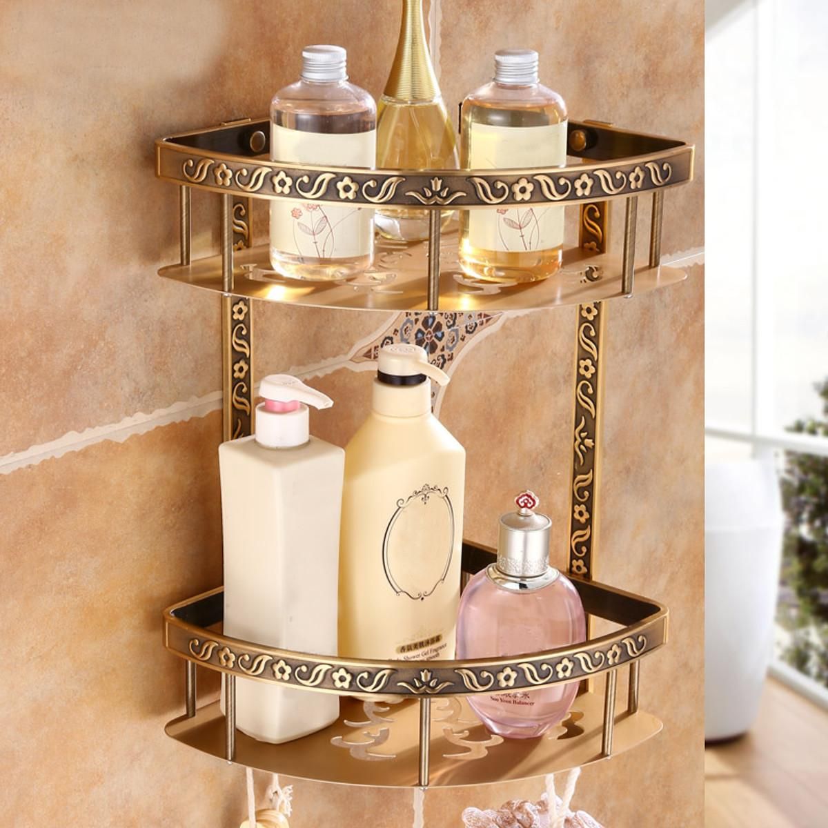 Aluminum Bath Basket Stand Rack Bedding Wall Mounted Bathroom Corner Storage Holder Shelf Shelving -