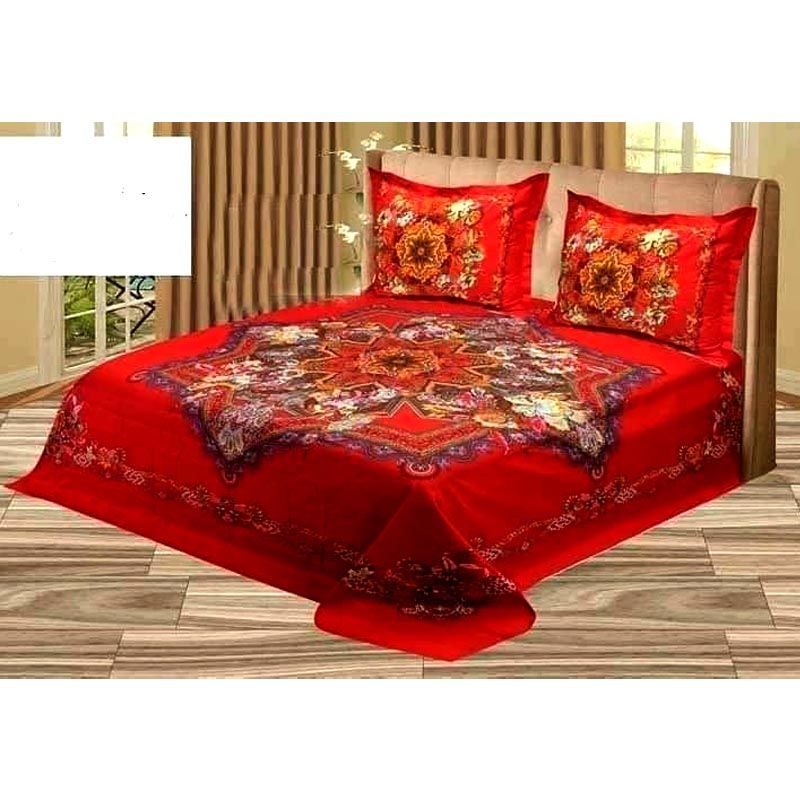 Cotton Multicolor  7.5 by 8.5 Feet Double King Size Bed sheet Set with Two Pillow Covers(null)