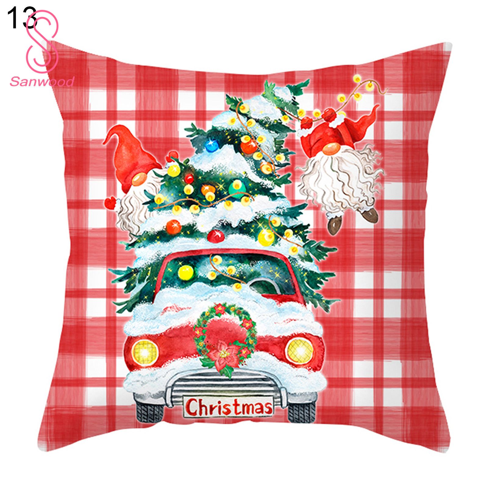 Cushion Cover Christmas Pattern No Balling-Up Polyester Faceless Gnome Pillow Slip Home Decor
