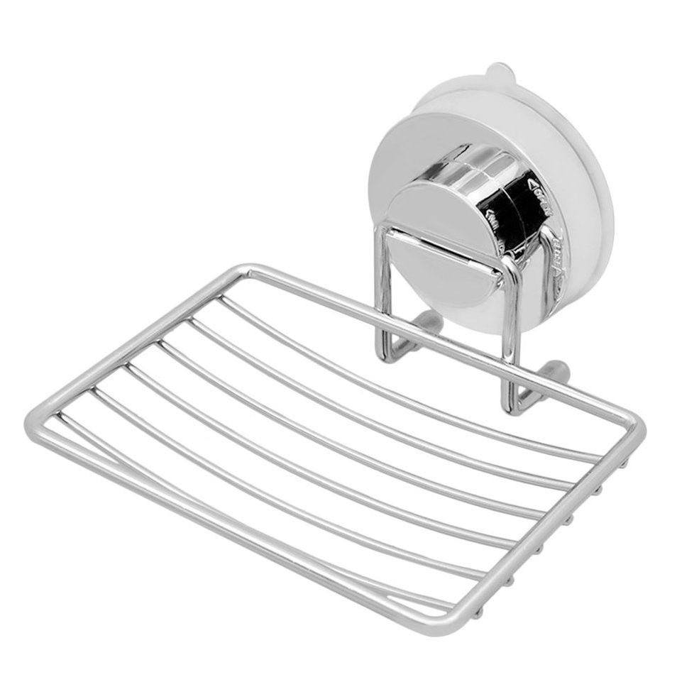 Stainless Steel Wall-mounted with Strong Vacuum Suction Cup Soap Dish Holder - silvery