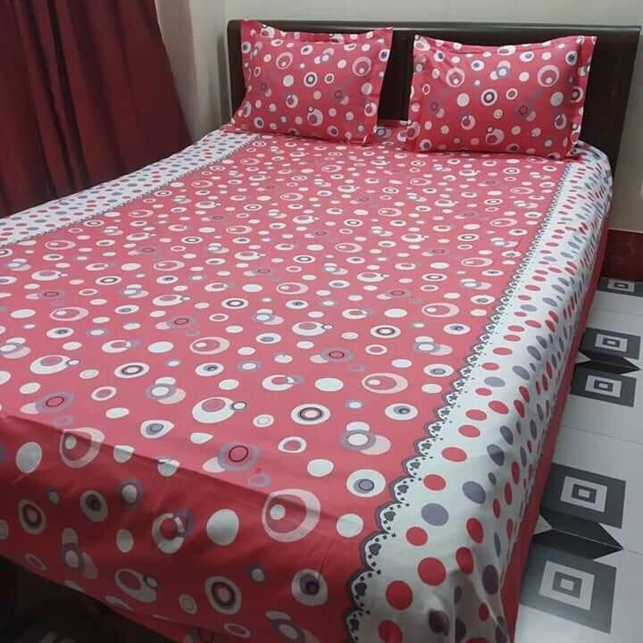 Double Size Cottont  Bed Sheet With  2 Pillow Covers