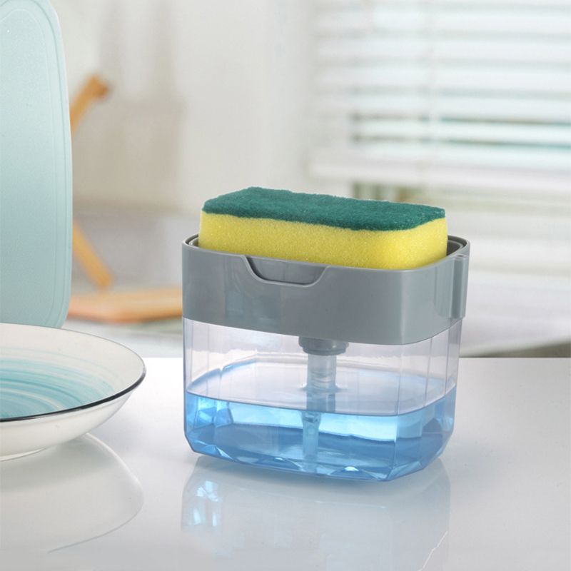 2-in-1 Soap Dispenser With Sponge Holder Cleaning Liquid Pump Dispenser Container Manual Press Home Bathroom Kitchen Clean Accessories with Portability