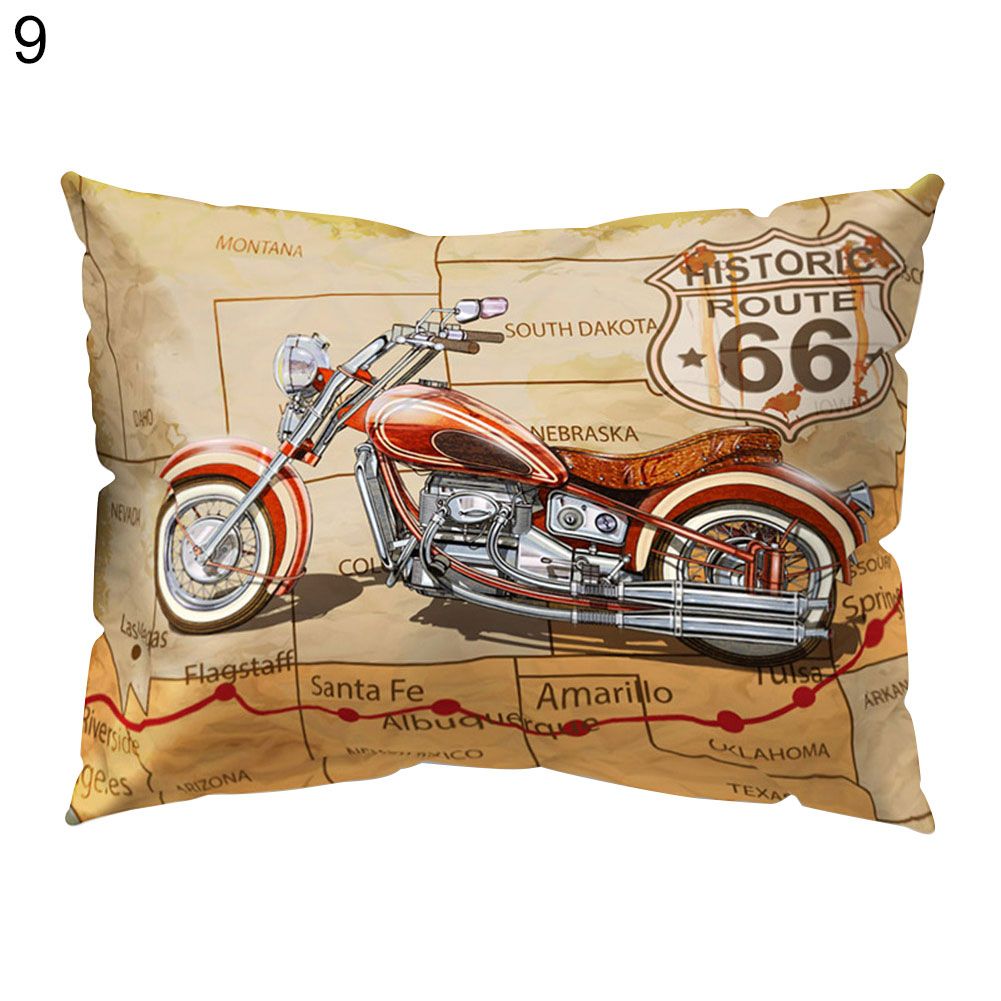 Route 66 Car Motorcycle Vehicle Pattern Pillow Case Cushion Cover Sofa Decor