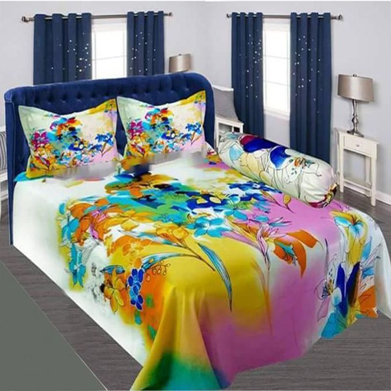 Multicolor Double King Size Panel Bed Sheet With Two Pillow Covers