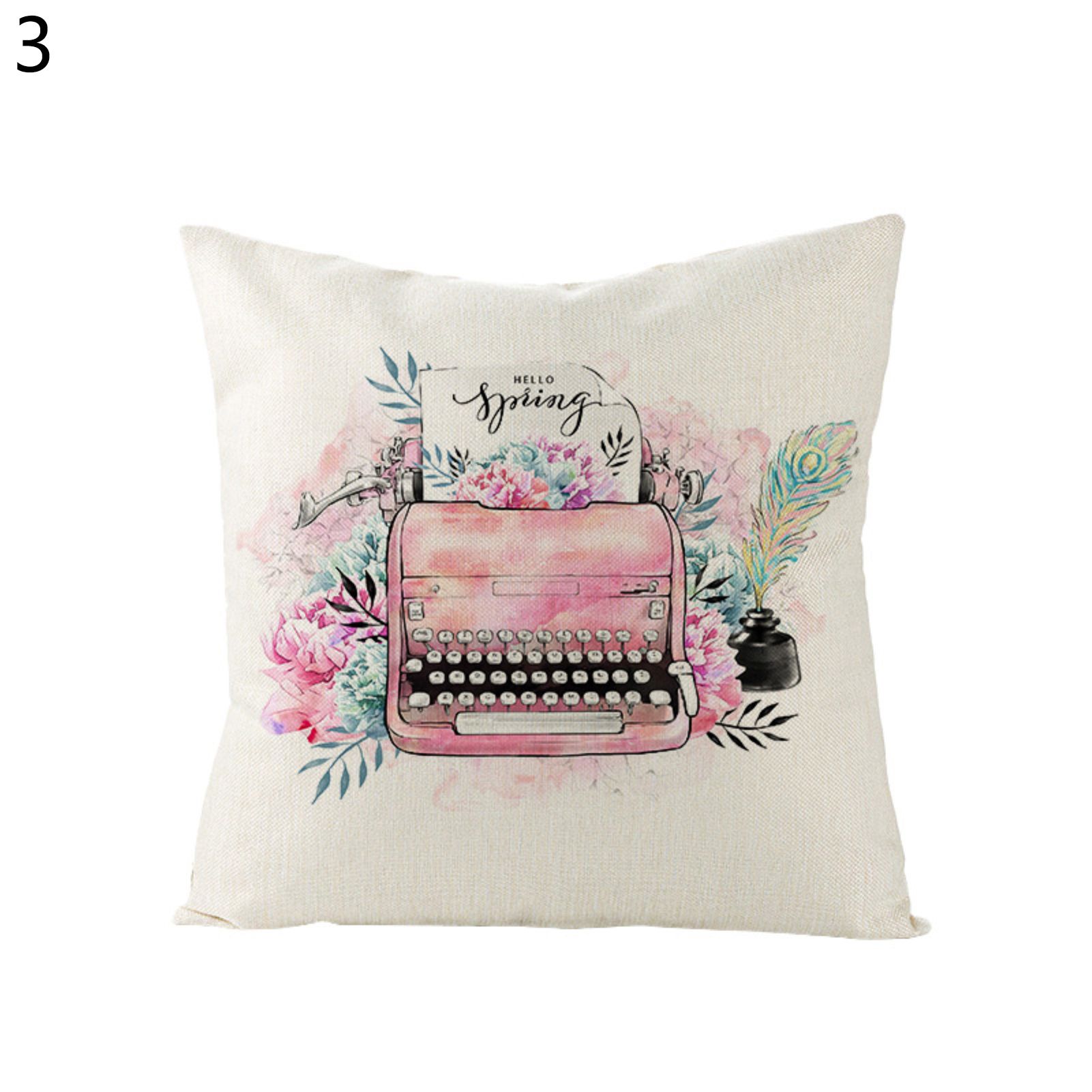 Pillow Sham Soft Texture Invisible Zipper Flax Flower Truck Printed Cushion Throw Case Furniture Accessories