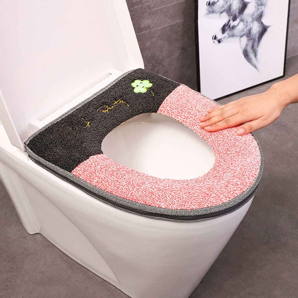 New Zipper Padded Toilet Seat Cushion Bathroom Warm Soft Toilet Cover Seat Lid Pad Closestool Protector Bathroom Accessories Set (16''x12'' - Colour As Per Stock)