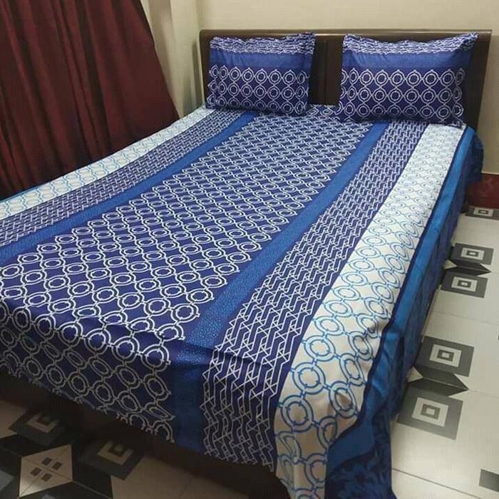 Cotton Fabric Multicolor Print 7.5 by 8.5 Feet Double King Size Bedsheet Set with Two Pillow Covers By Businessman