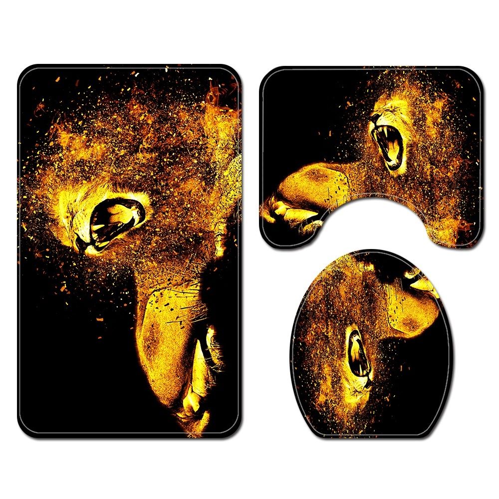 4/3/1x Lion Waterproof Shower Curtain Bathroom Toilet Seat Cover Mat Home Room Carpets Rugs Bath Mat