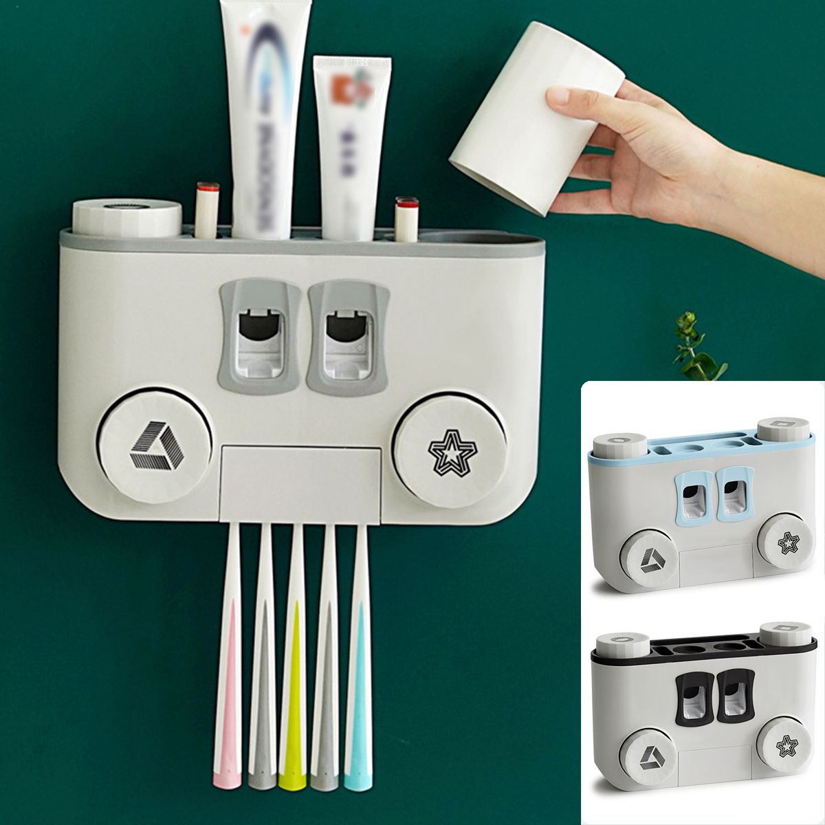 Comfortable (With 4 cups) Storage Rack Shelf Bathroom Accessories Toothpaste Dispenser Holder Wall Mounted Automatic Toothbrush Holder
