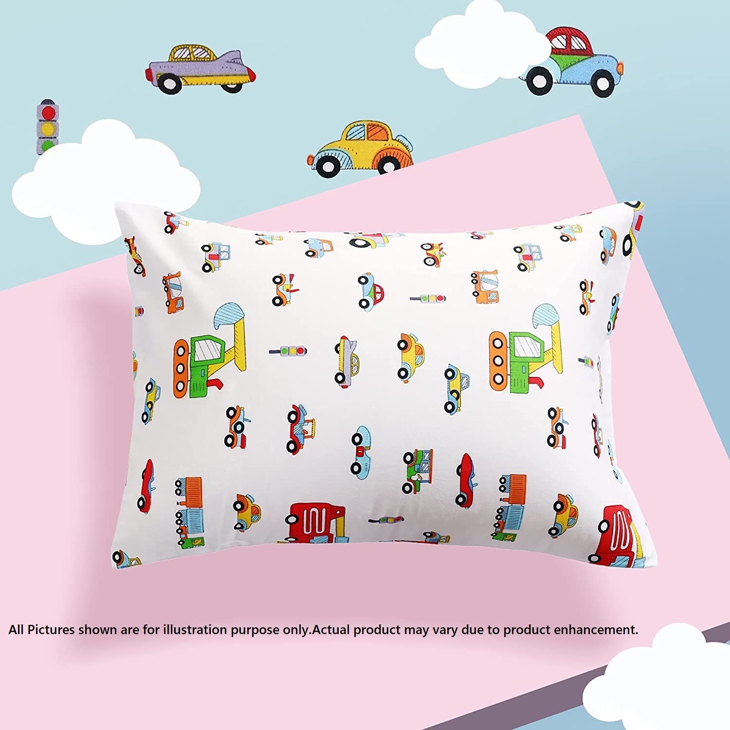 European Standard Pillow Cover (20"X 26") for Kids (1pc) Colorful Cartoon Car Plane Helicopter Toy