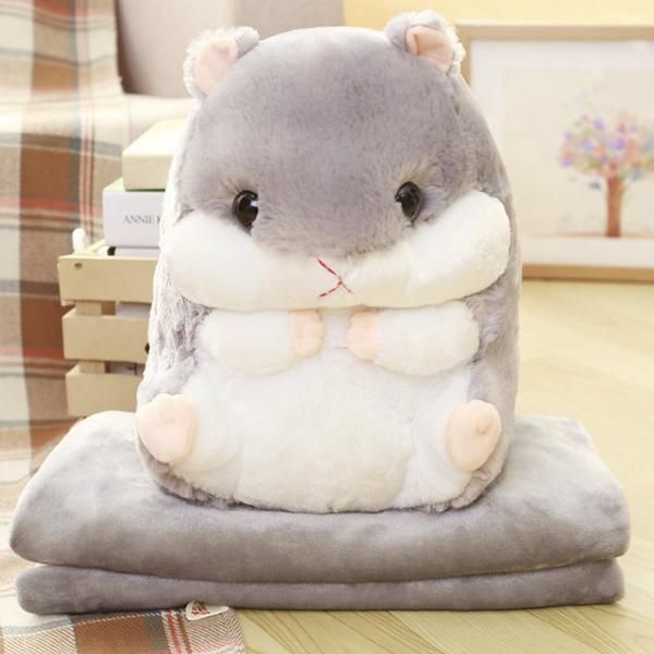 Cute Squirrel Plush Throw Pillow Blanket Car Air Conditioning Blanket Festival Gift Choice - grey