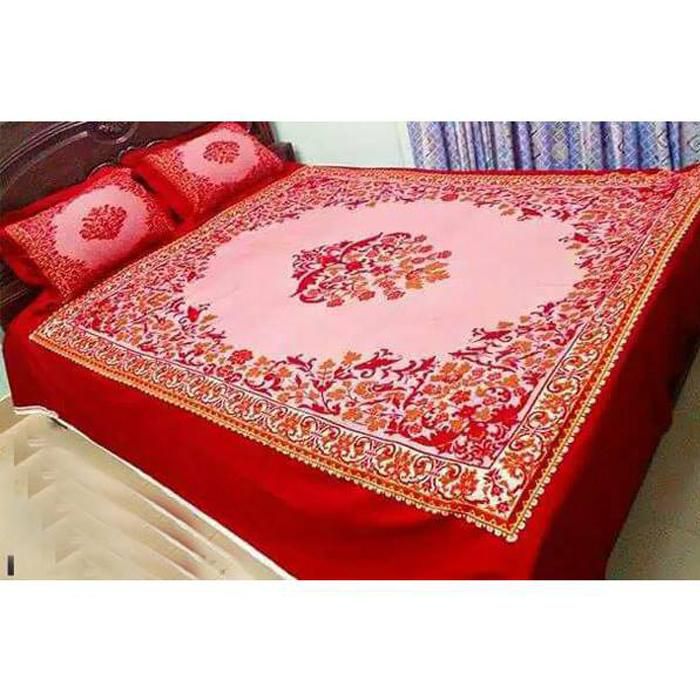 Print Cotton 7.5/8.5 Feet King Size Panel Bedsheet Set With Two Pillow Covers By Sells Bazar Bd