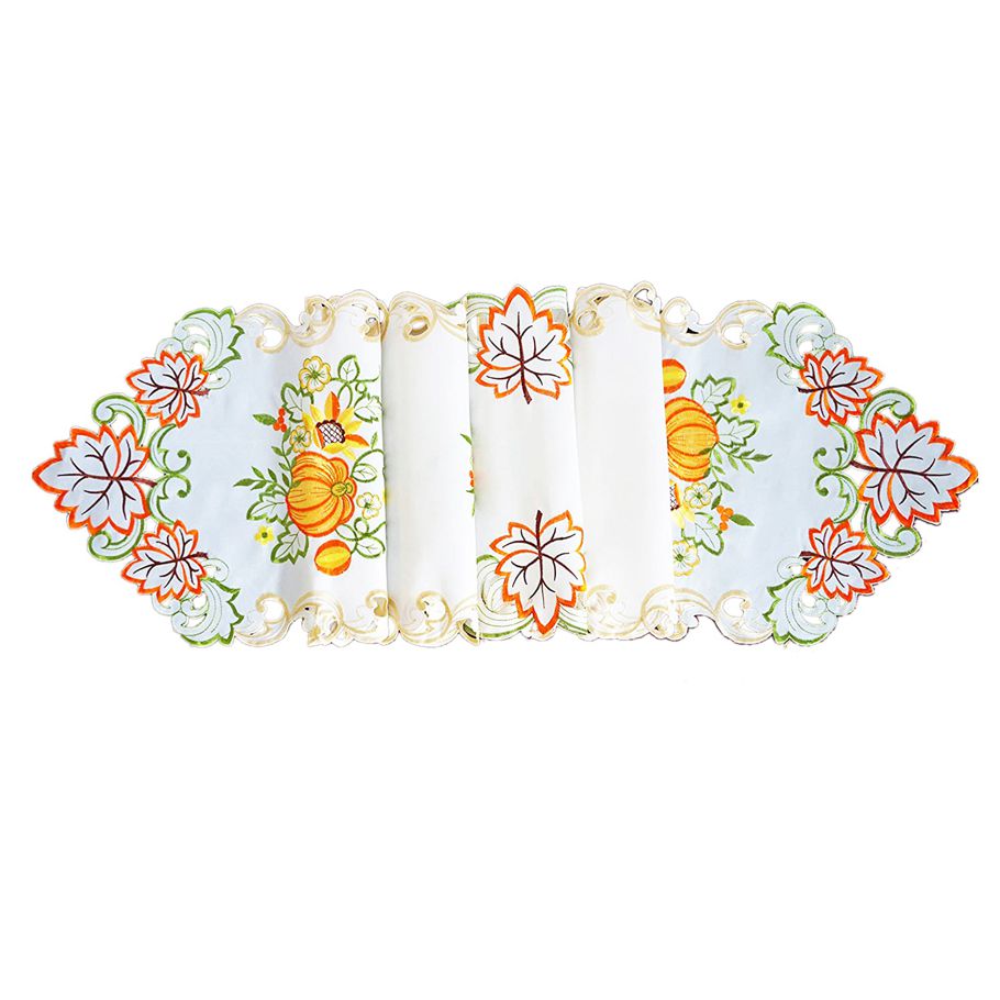 Fall Harvest Table Runners for Thanksgiving,Halloween,Holidays Table Decoration,Embroidered Maple Leaves and Pumpkins