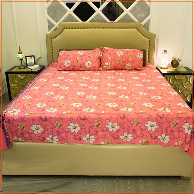 Digital Home Tex Cotton Fabric Multicolor King Size Bedsheet With Two Matching Pillow Covers By