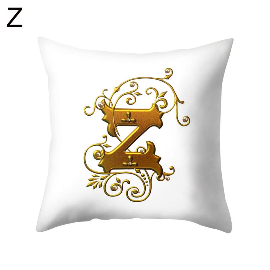 26 Golden A to Z Alphabet Flower Soft Pillow Case Cushion Cover Home Sofa Decor