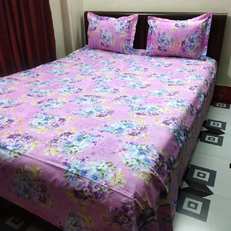 Cotton Fabric Multicolor Print 7.5 by 8.5 Feet Double King Size Bed sheet Set with Two Pillow Covers By SOHAMONI