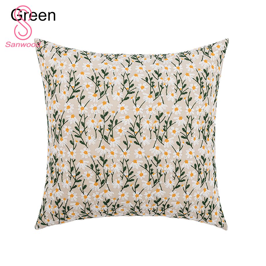 Square Pillowcase Soft Decorative Beautiful Embroidered Pillowslip Leaf Flower Styles Cushion Cover for Home