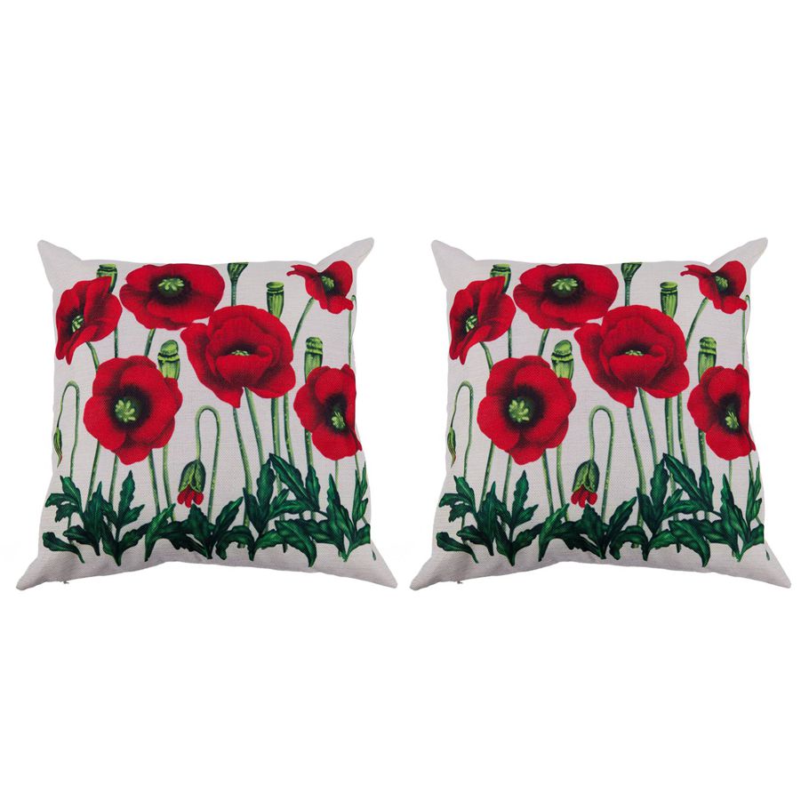 2X Enchanting Beautiful Oil Painting Red Poppy Flowers Gift Anniversary Day Present Cotton Linen Home Throw Pillow Case